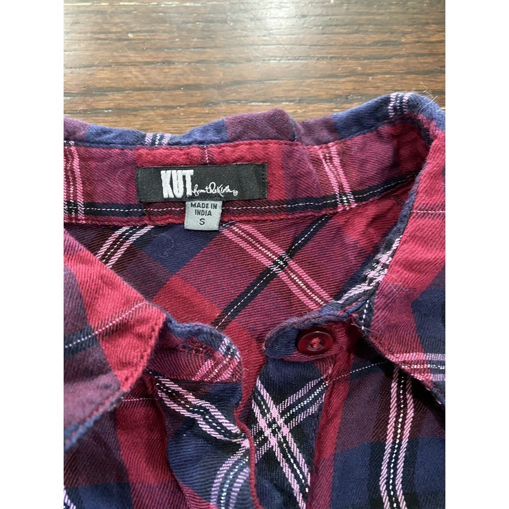 Kut from the Kloth Plaid Button Front & Back Shirt Womens Sz S Long Sleeve Shirt - Picture 2 of 6